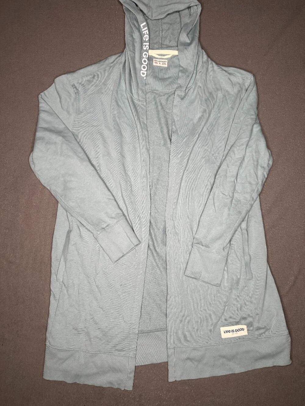 Life is Good. Women's Size XL Solid French Terry Beyond Hip Hoodie Slate Blue